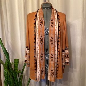 Aztec print cardigan with rolled collar